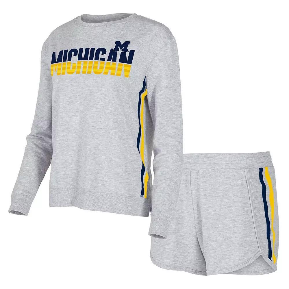 Women's Concepts Sport Gray Michigan Wolverines Cedar Tri-Blend Long Sleeve T-Shirt & Shorts Sleep Set, Size: XL, Grey Product Image