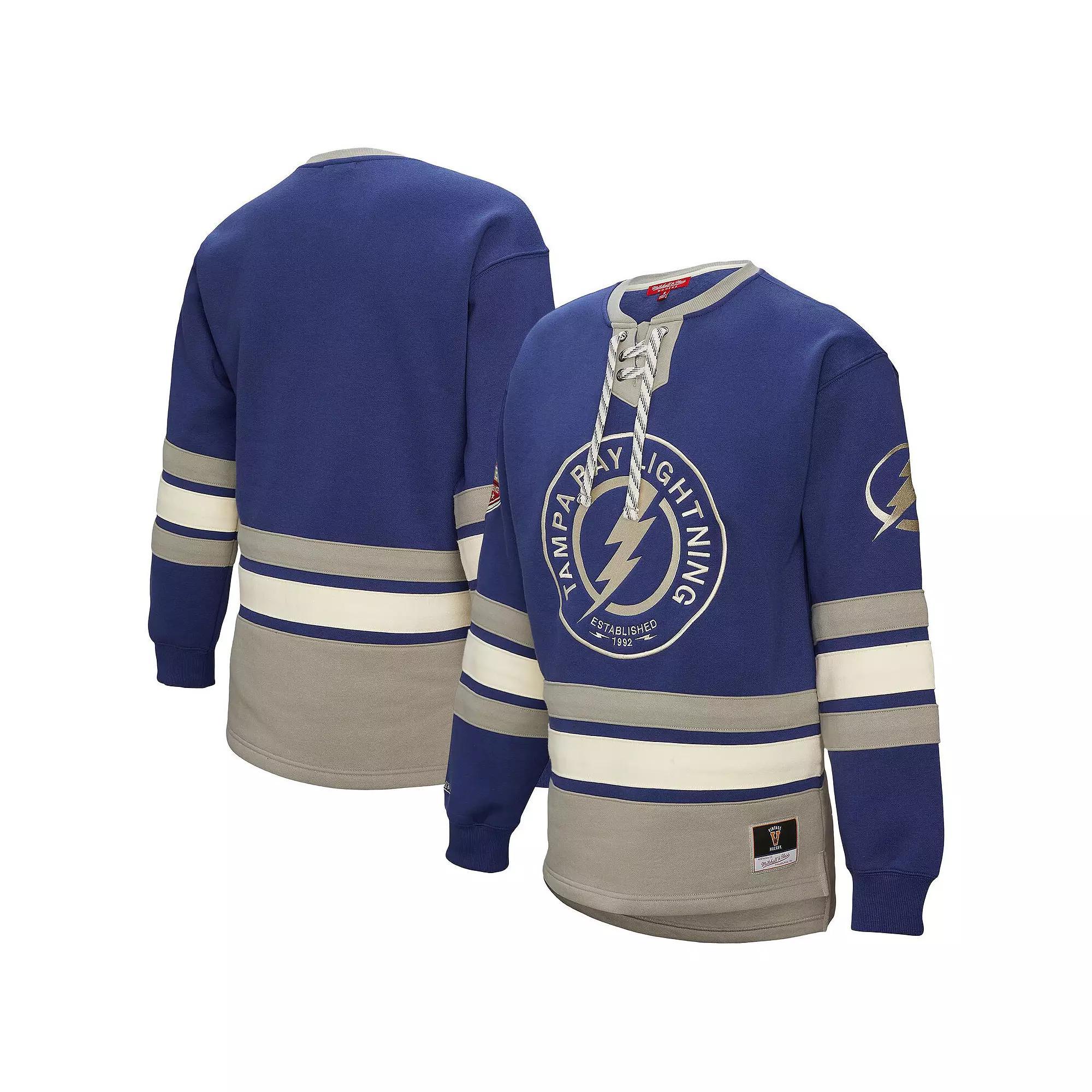 Women's Mitchell & Ness Blue Tampa Bay Lightning Heritage Lace-Up Pullover Sweatshirt, Size: Medium, Lgh Blue Product Image