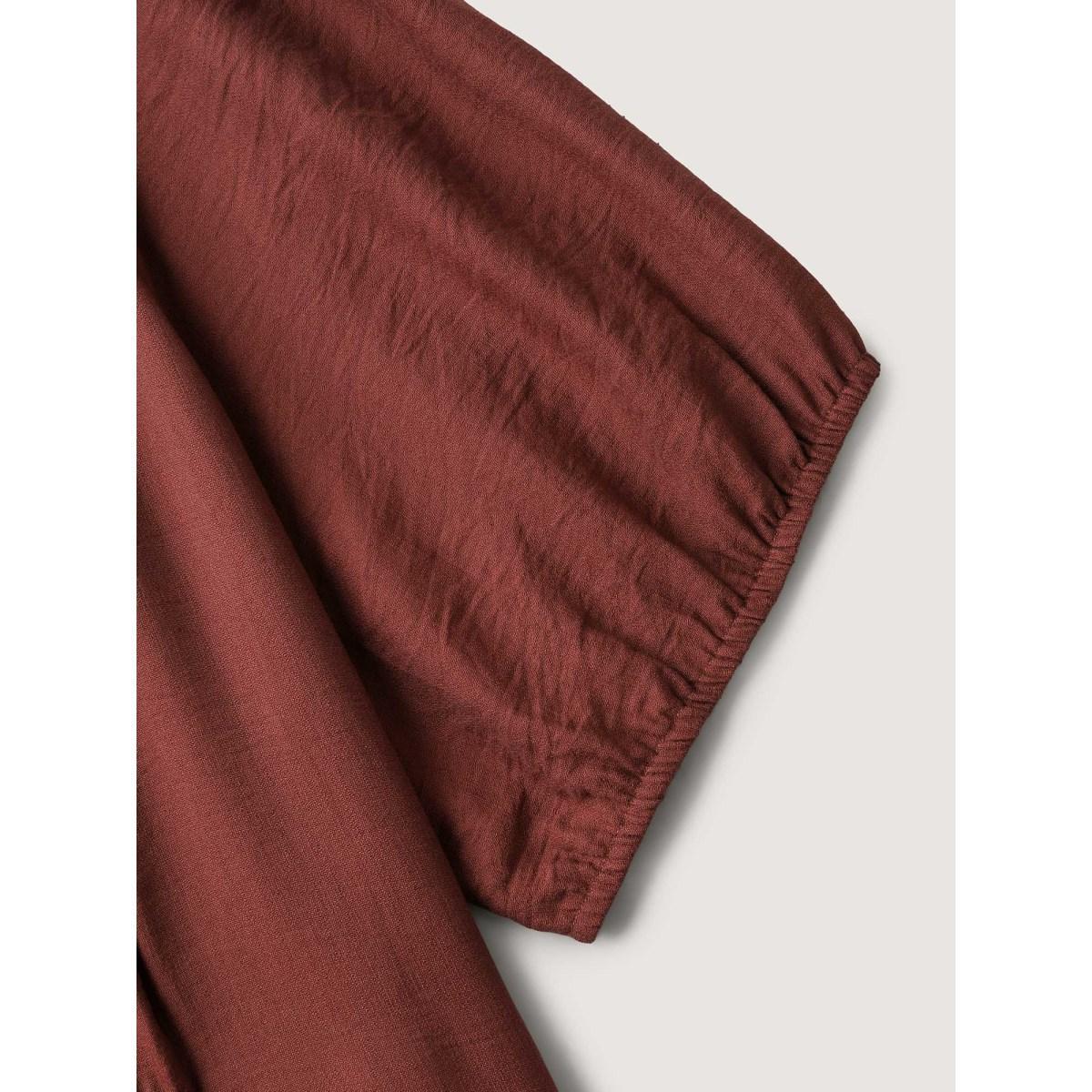 Plus Size Rayon Pleated Waist-Cut Midi Dress Yellowishbrown Women Round Neck Short sleeve Curvy BloomChic 14-16/1X Product Image