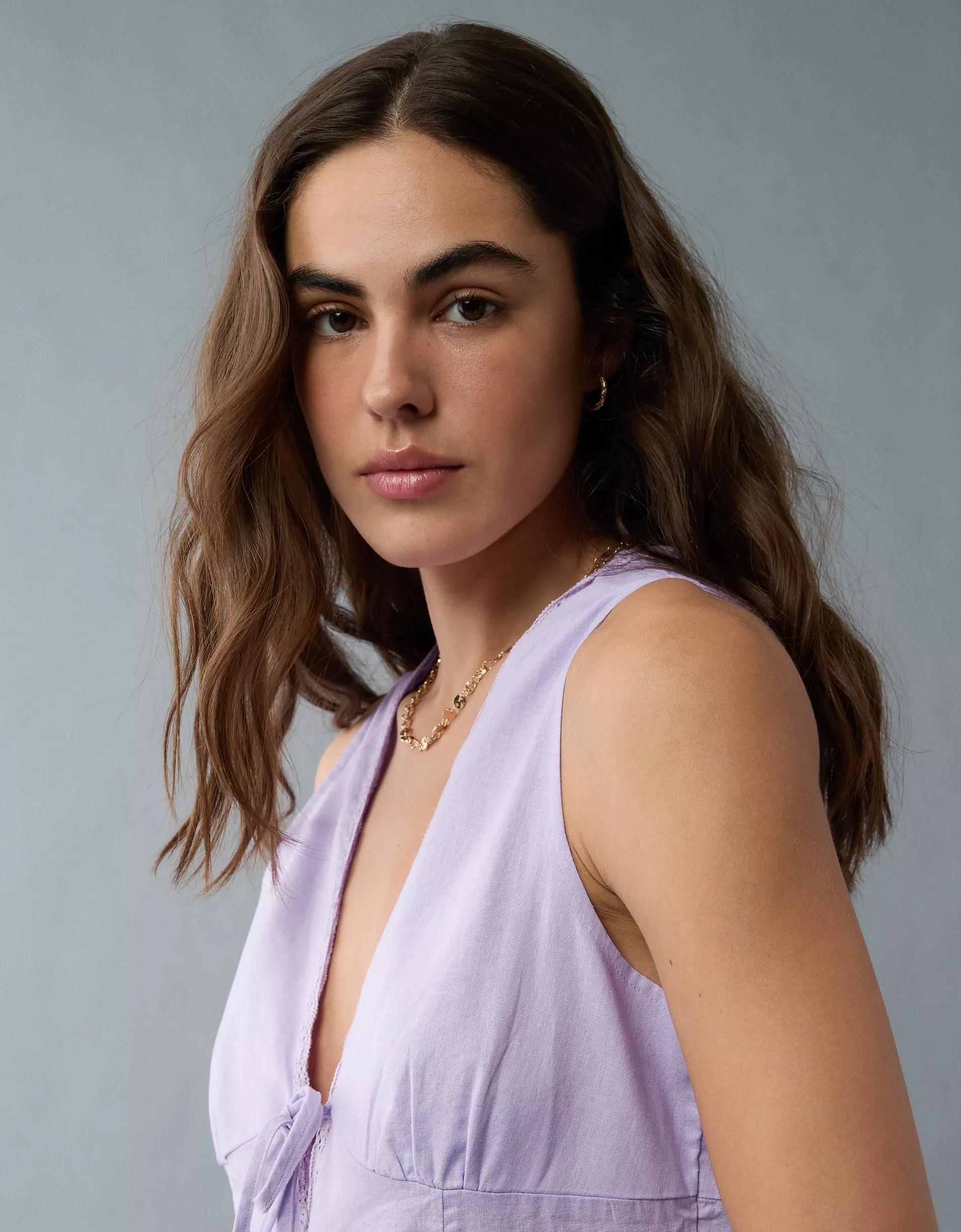 AE Tie Front V-Neck Romper Product Image