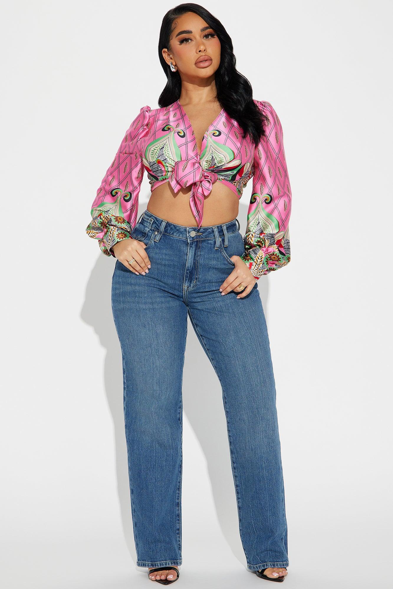 Art Deco Blouse Top - Pink/combo Product Image