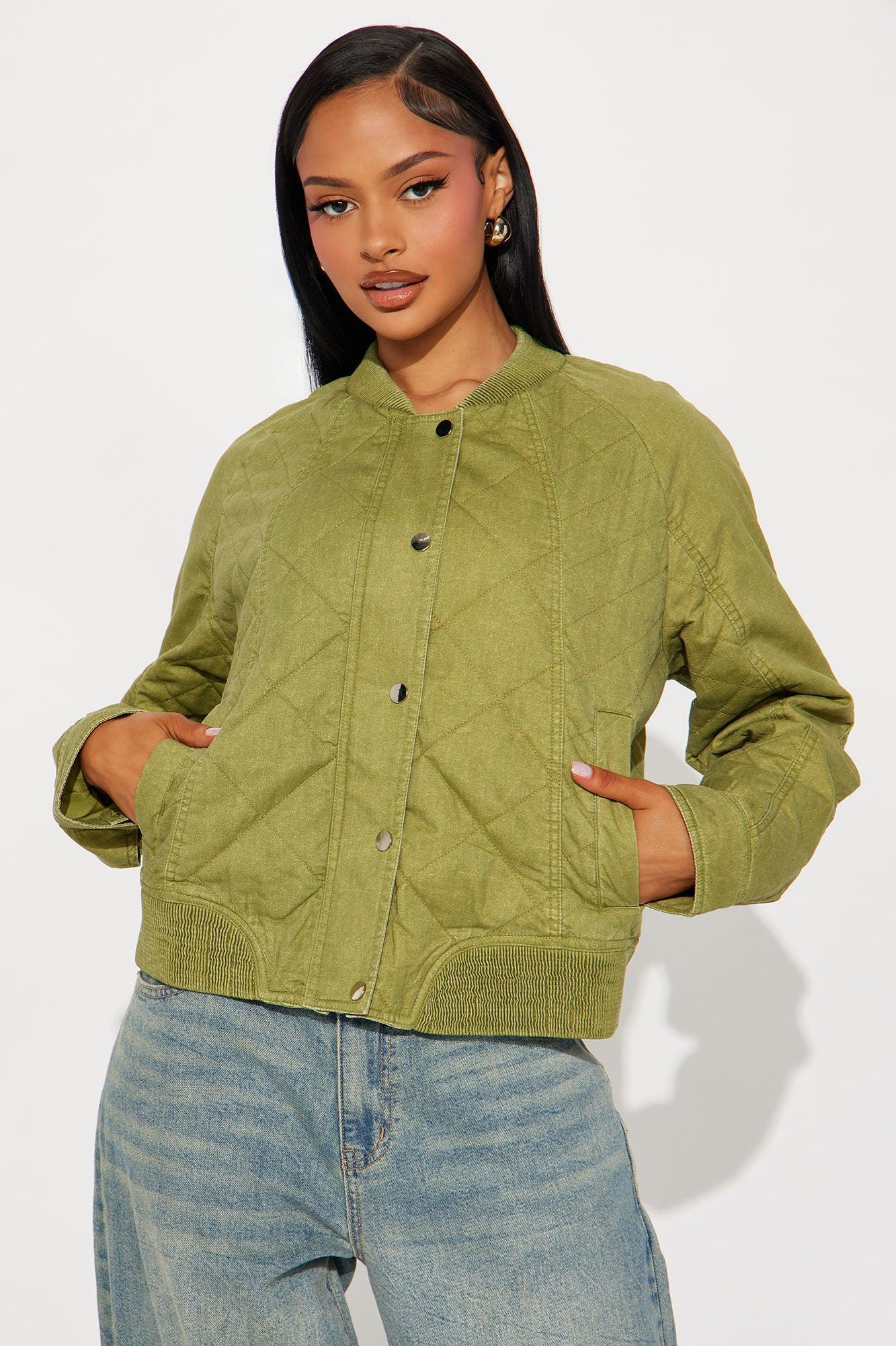 Mara Quilted Washed Bomber Jacket - Olive Product Image