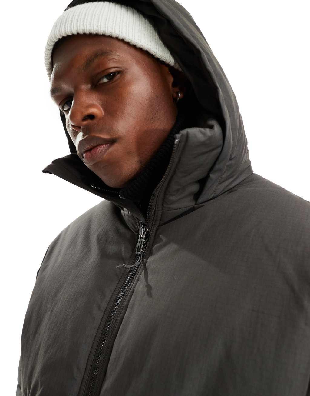 Weekday Floyd bomber puffer coat in dark gray Product Image