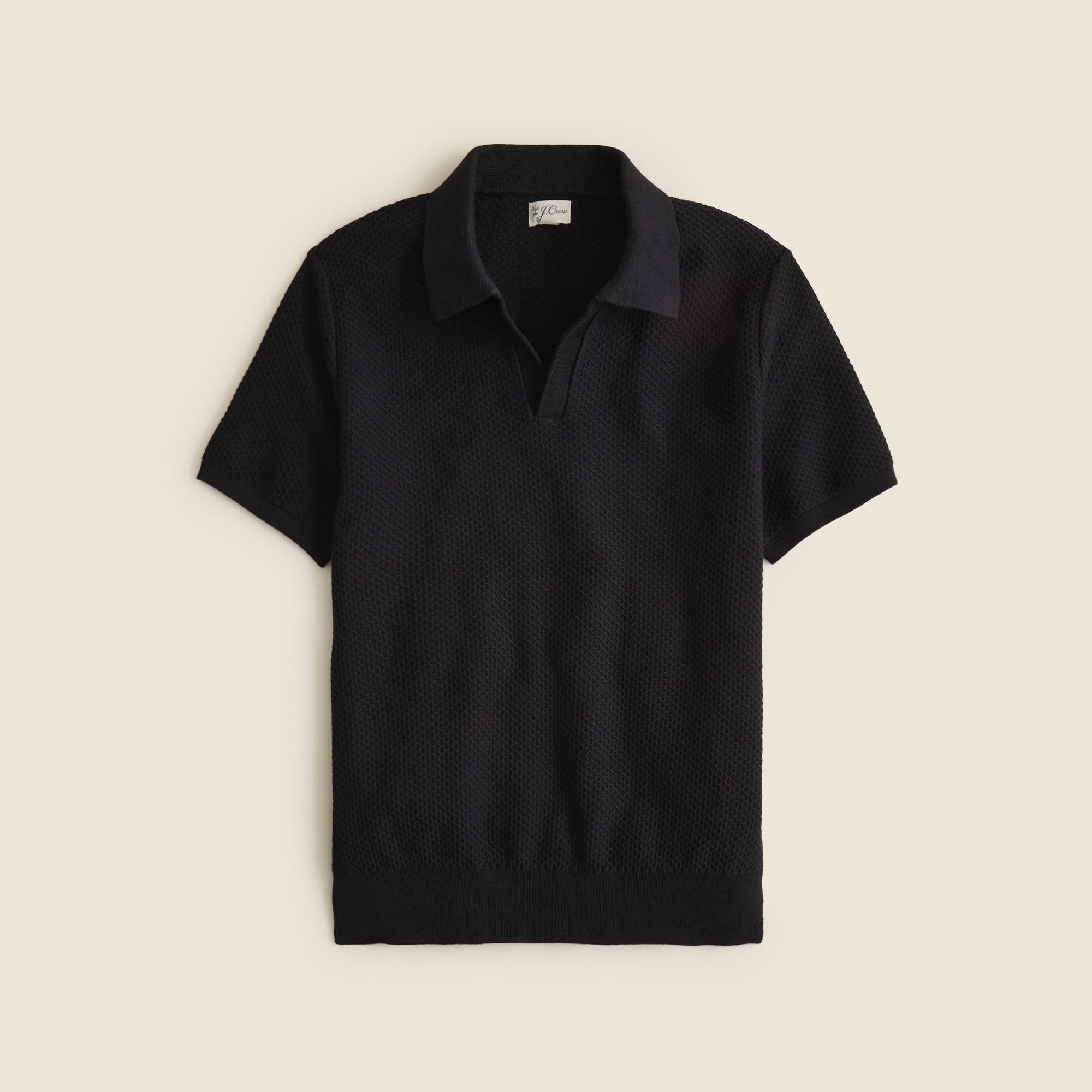 Short-sleeve textured-stitch cotton johnny-collar sweater-polo Product Image