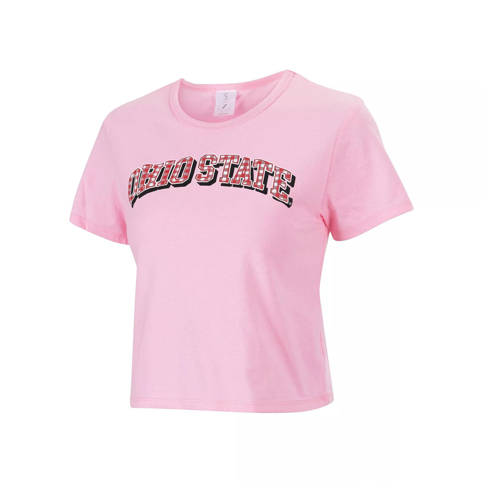 Women's ZooZatz Pink Ohio State Buckeyes Gingham Logo Cropped T-Shirt, Size: Small Product Image