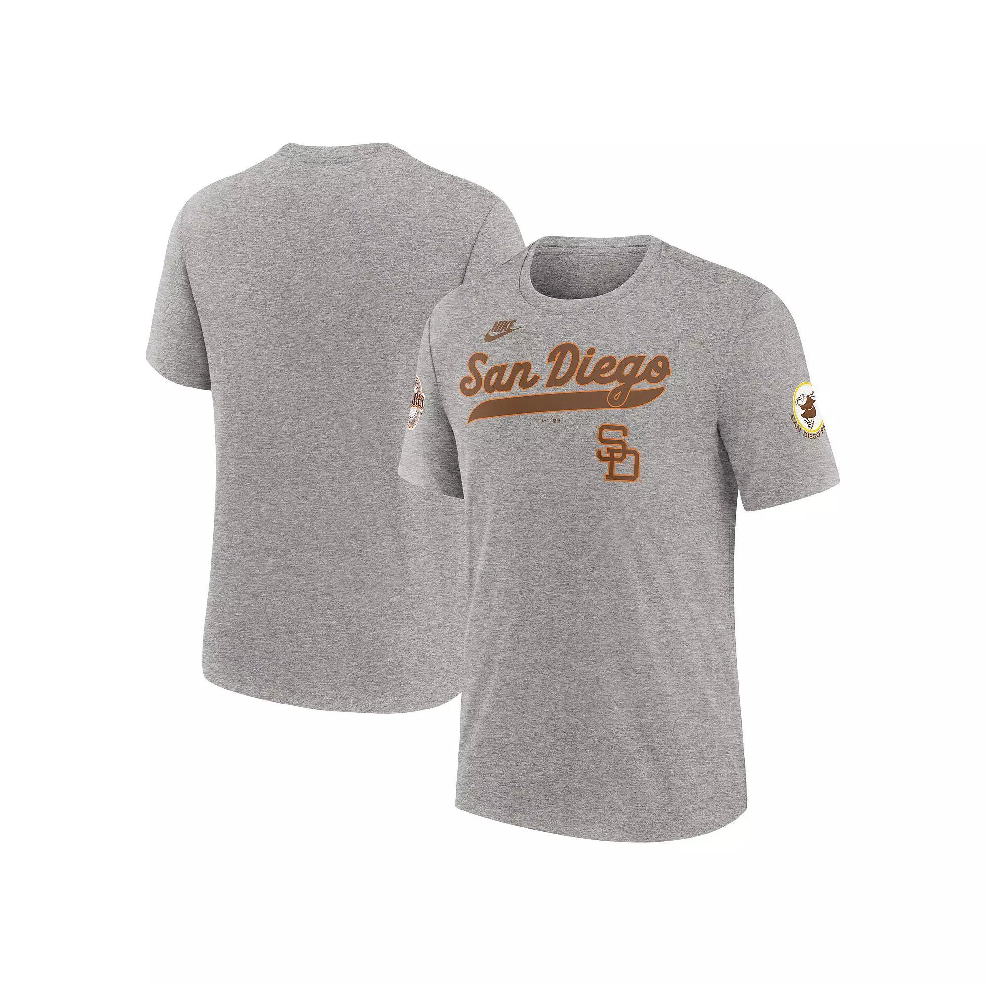 Men's Nike Heather Gray San Diego Padres Cooperstown Collection Eras Tri-Blend T-Shirt, Size: Medium, Grey Product Image