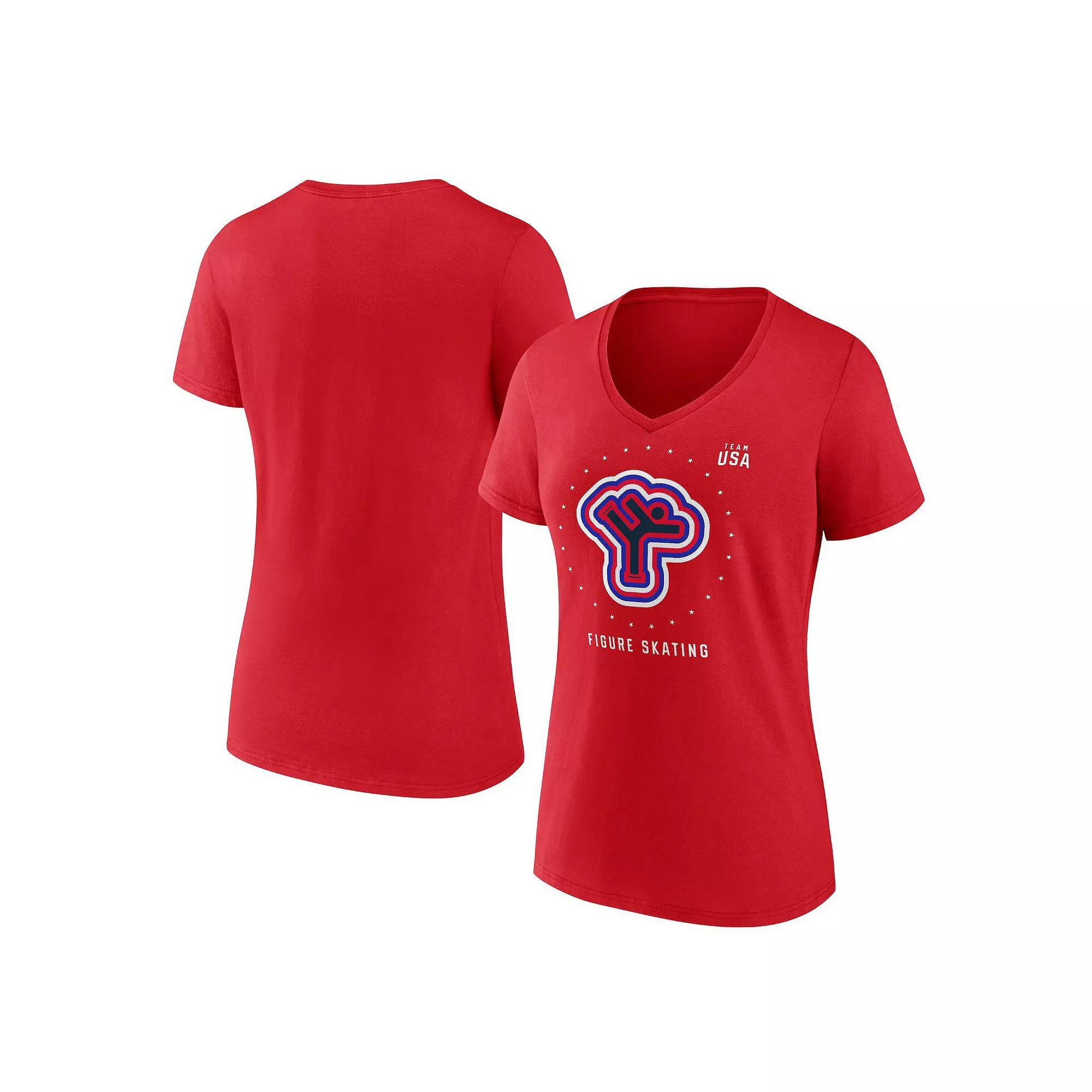 Women's Fanatics Branded Red Team USA Figure Skating V-Neck T-Shirt, Size: Medium, Usa Red Product Image