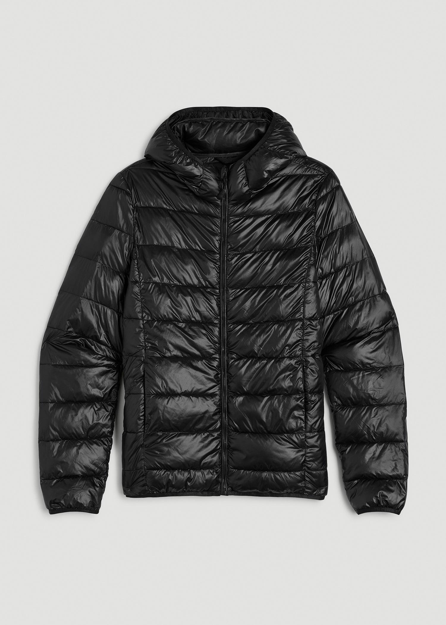 Packable Short Puffer Jacket for Tall Women in Glossy Black Product Image