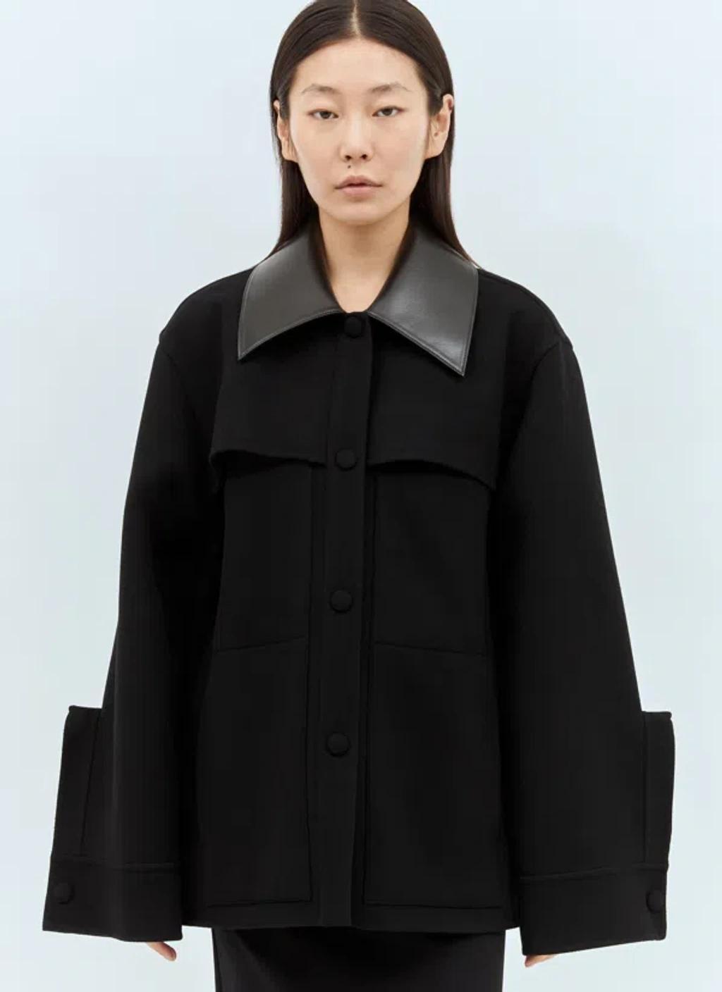 JIL SANDER Wool Leather-collar Overshirt In Black Product Image