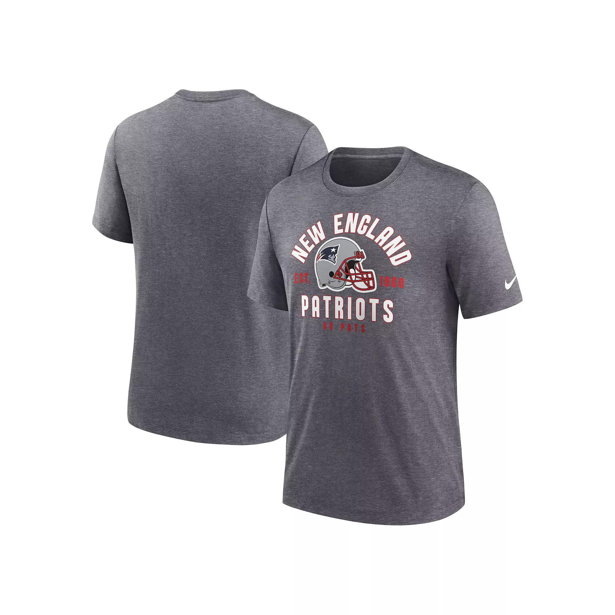 Men's Nike Heather Charcoal New England Patriots Helmet Tri-Blend T-Shirt, Size: Large Product Image