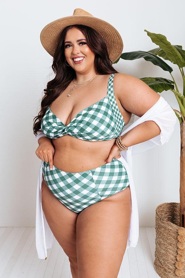 Tanning In Tulum Gingham Bikini Top in Hunter Green Product Image