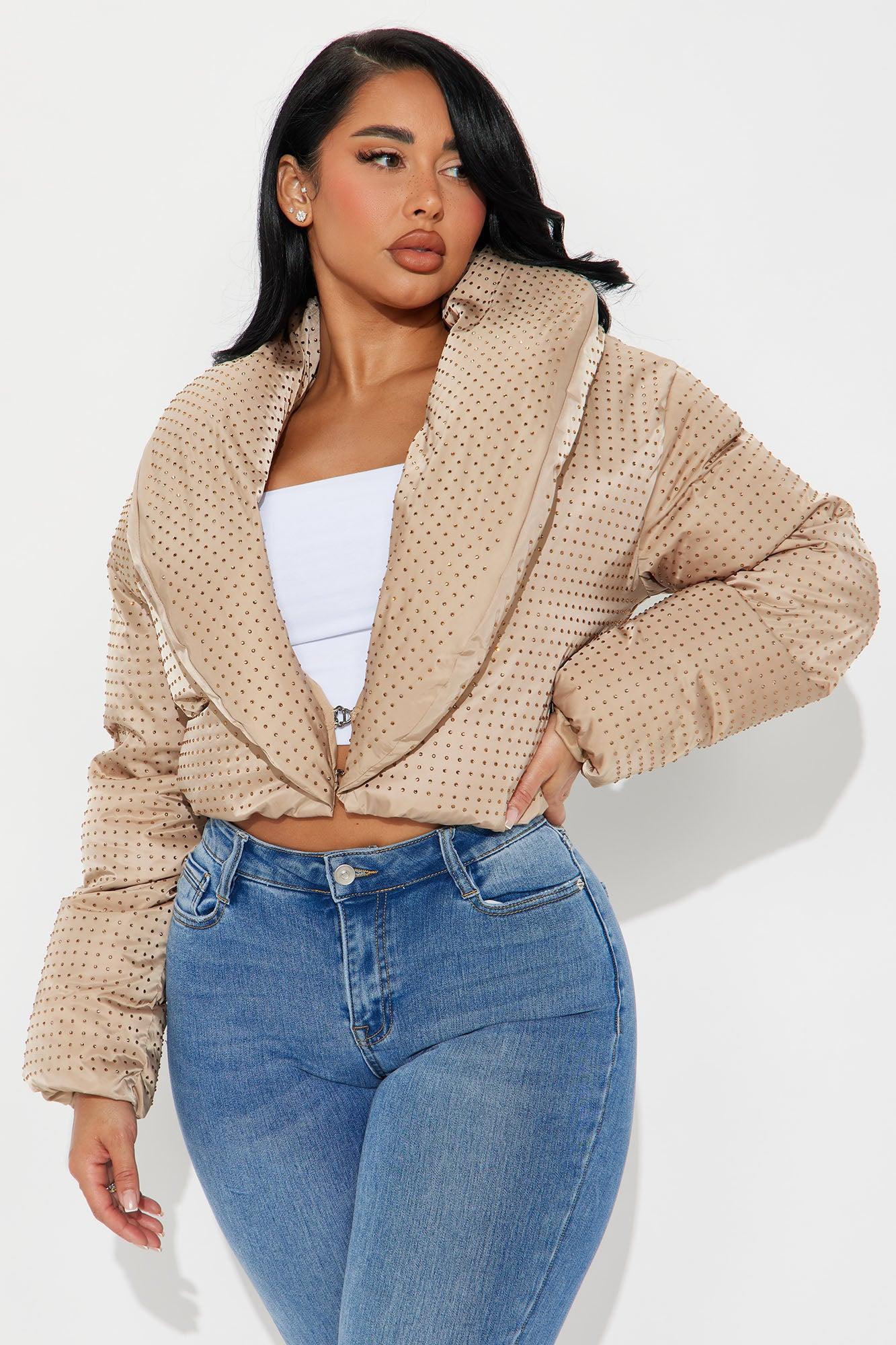 Everything That Glitters Rhinestone Puffer - Mocha Product Image
