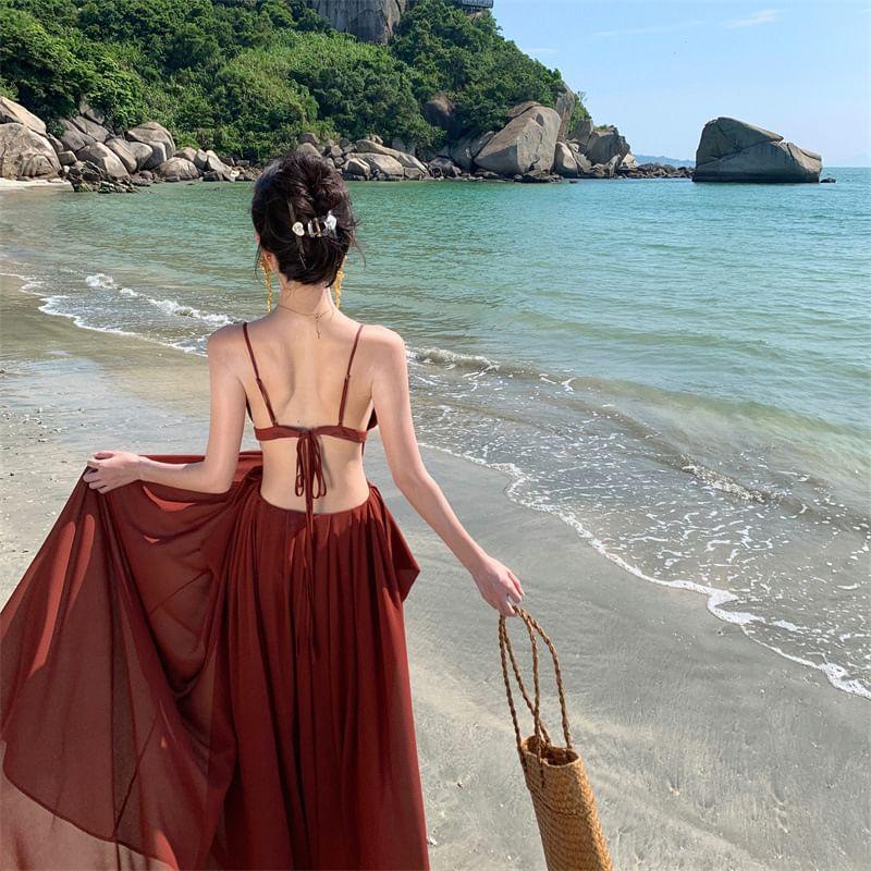 Spaghetti Strap Plain Midi Sundress Product Image