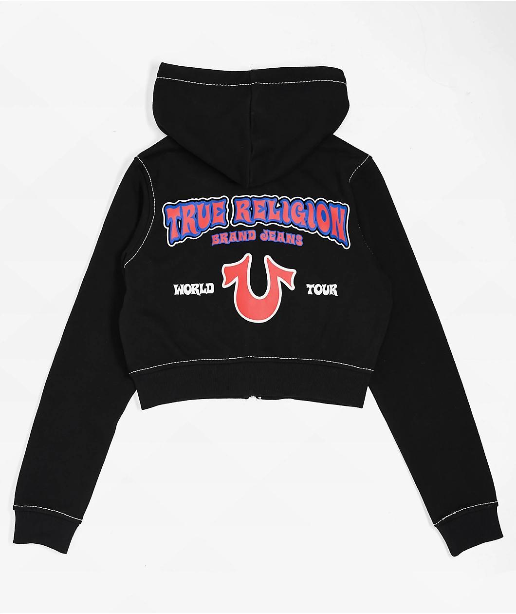 True Religion Big T Black Crop Zip Hoodie Product Image