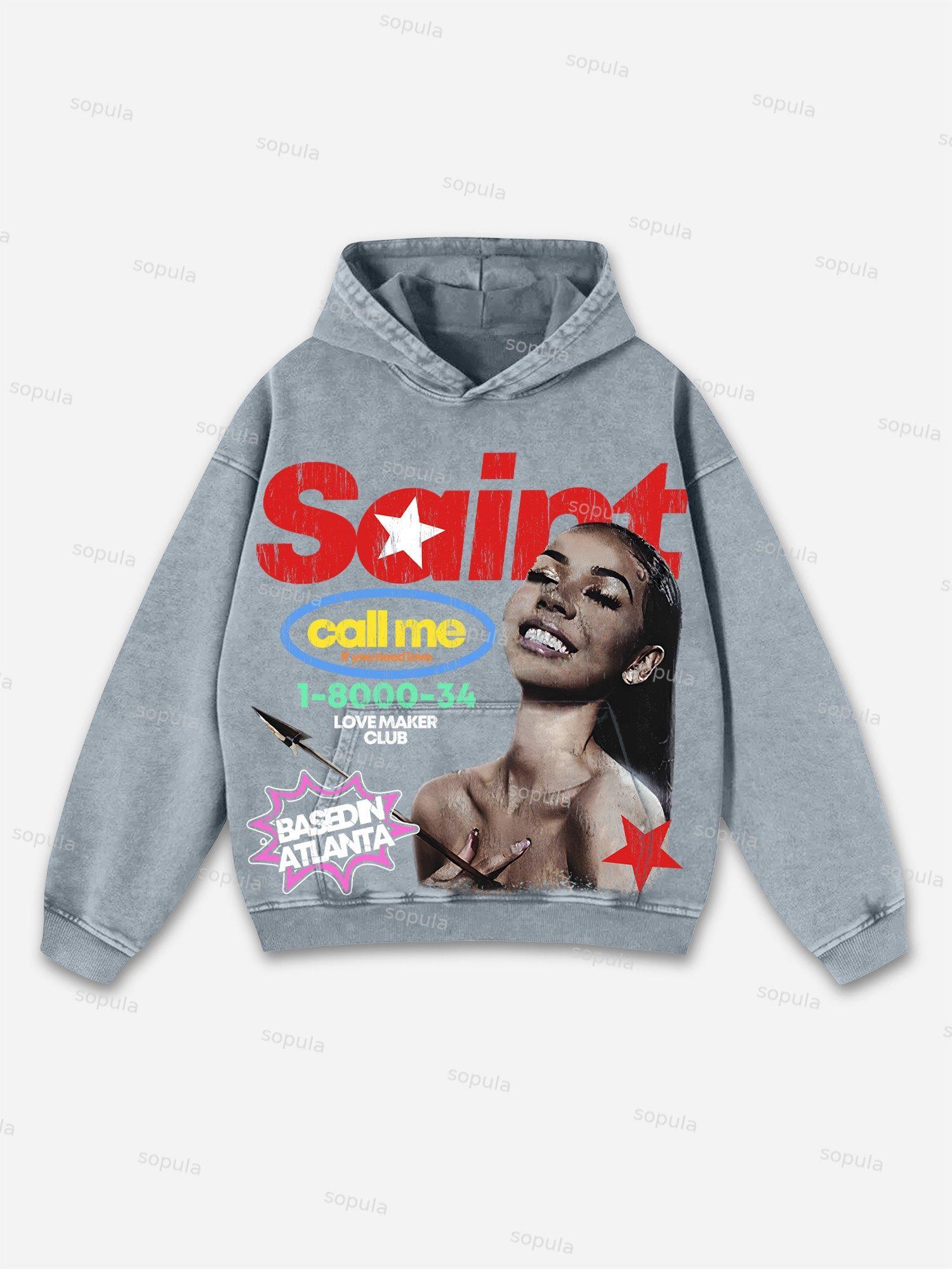 Vintage Spider Graphic Acid Washed Oversized Hoodie Product Image