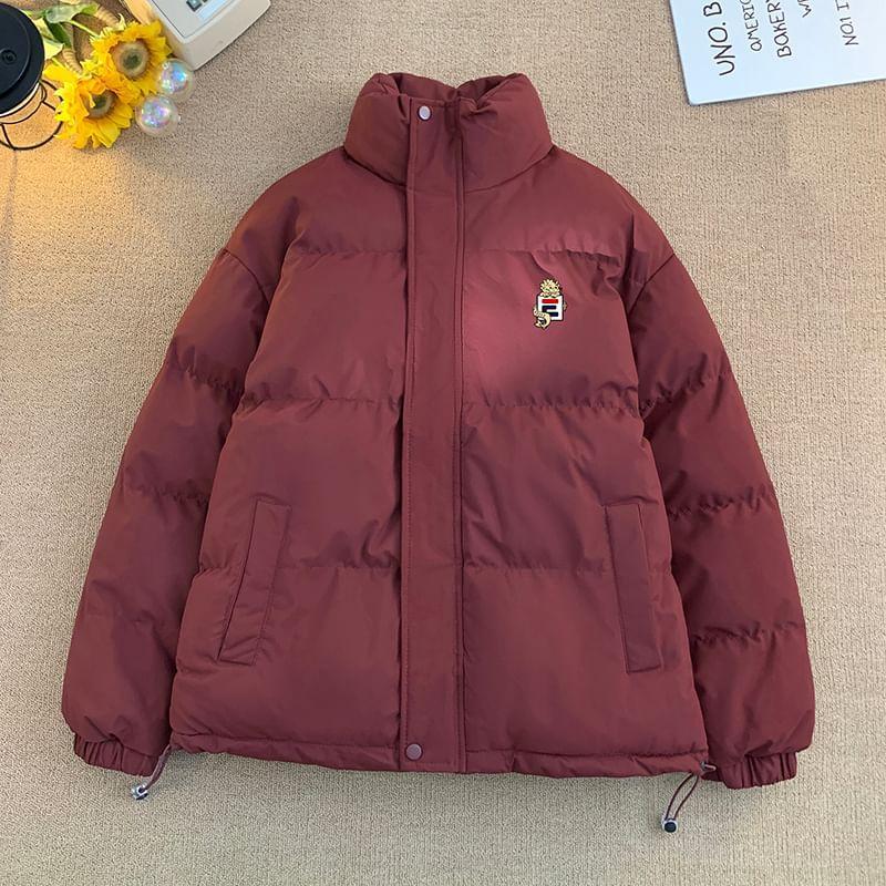 Couple Matching Stand Collared Patterned Print Zip Puffer Jacket Product Image