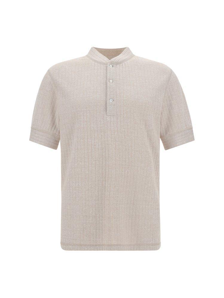 BRUNELLO CUCINELLI Henley Ribbed Jersey T In Beige Product Image