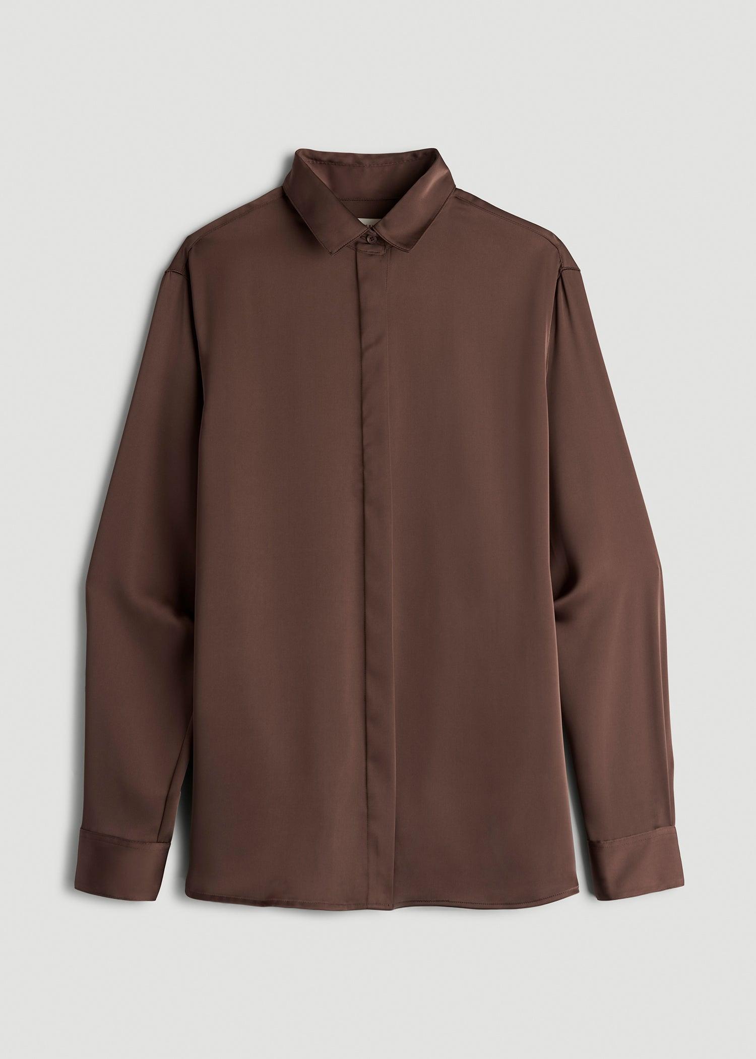 Relaxed Button Up Tall Women's Blouse in Chocolate Mocha Product Image