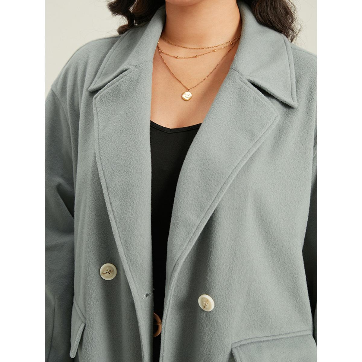 Plus Size Button Fly Flap Pocket Lantern Sleeve Coat Women Silver Office Plain Ladies Work Winter Coats BloomChic 12/L Product Image
