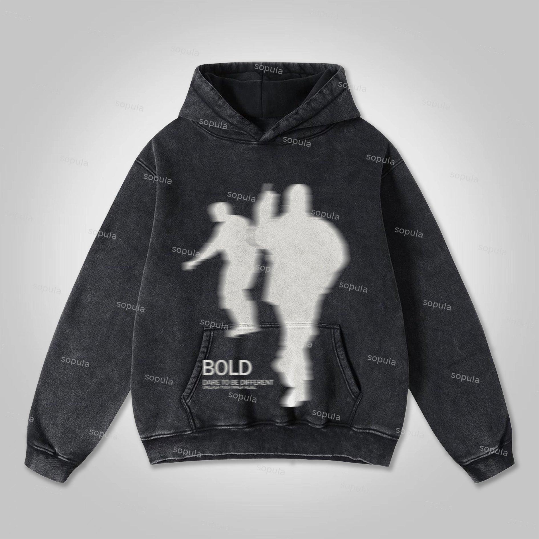 Blurred Network Portrait Graphic Washed Hoodie Product Image