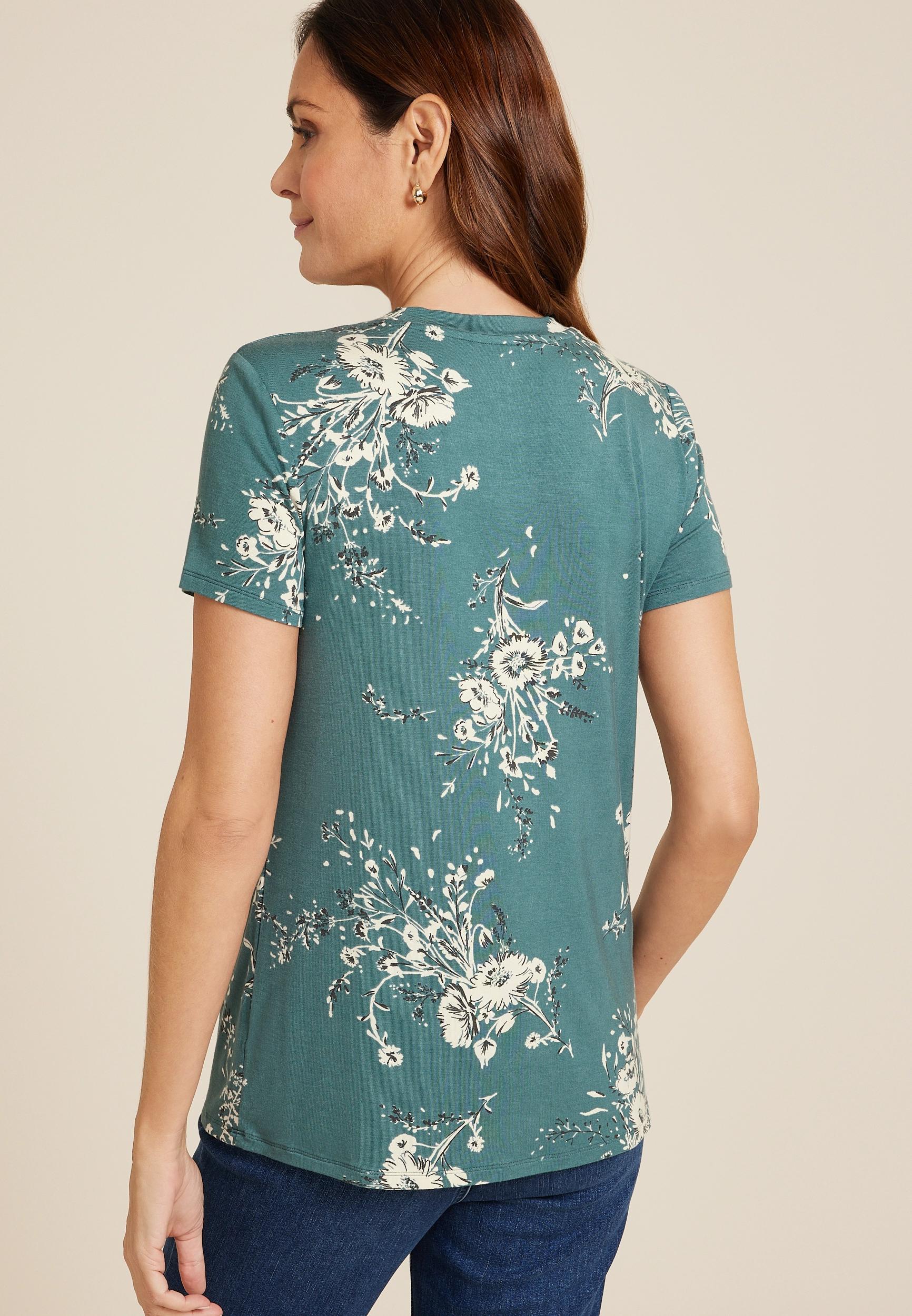 Maurices Womens Small Size 24/7 Kennedy Floral Crew Neck Tee Green Product Image