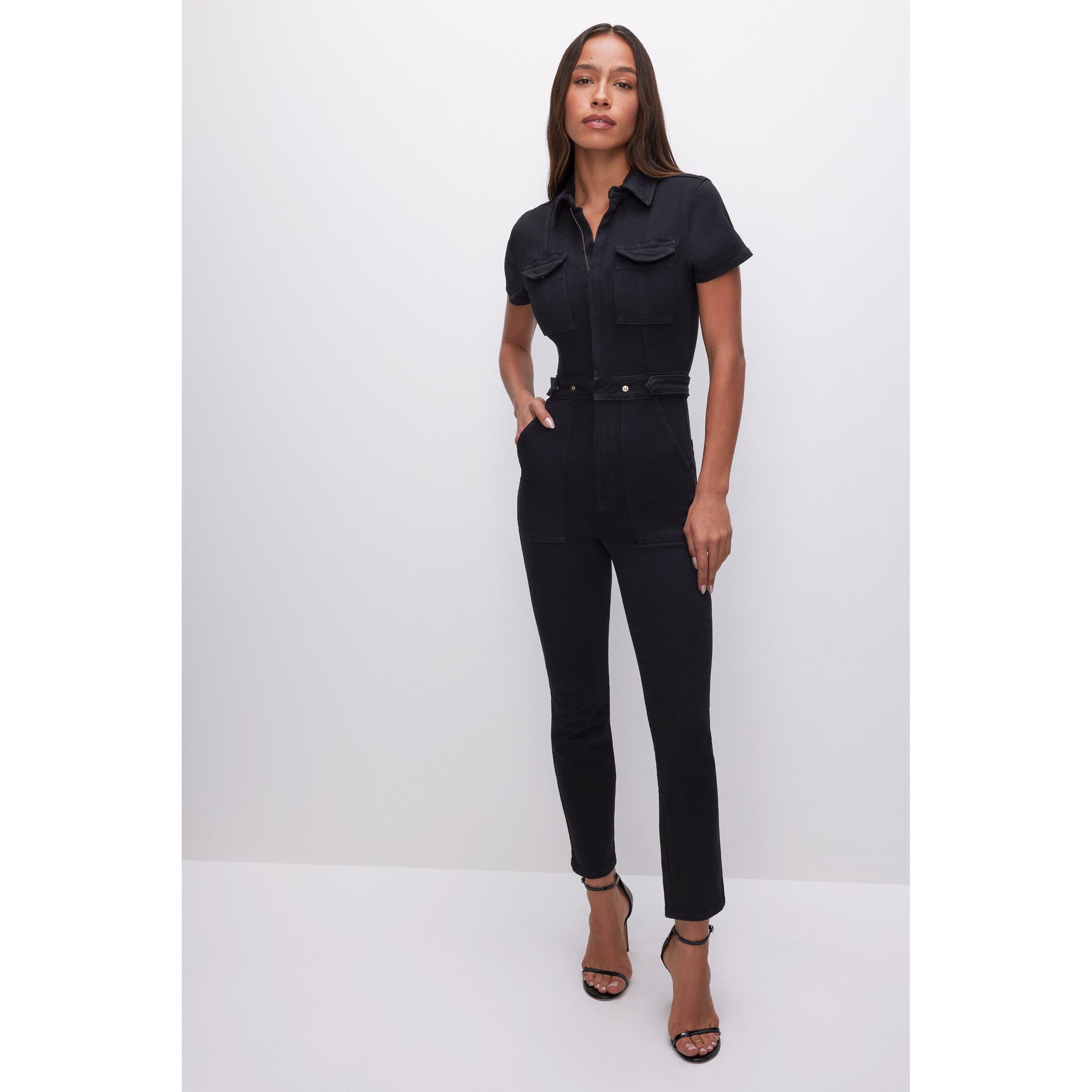 Womens Fit For Success Denim Jumpsuit | , | Hidden Front Zipper Closure, Breast Pockets | Good American by Khlo Product Image