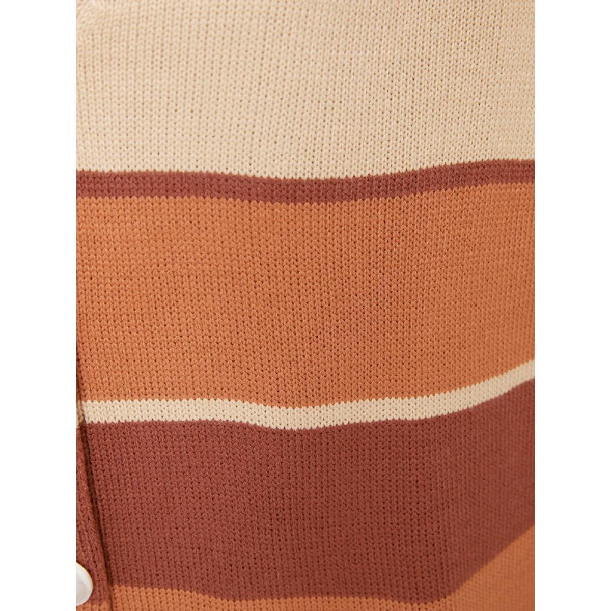 Plus Size Colorblock Contrast Pointelle Knit Button Front Cardigan Bronze Women Casual Long Sleeve Dailywear Cardigans BloomChic 14-16/1X Product Image