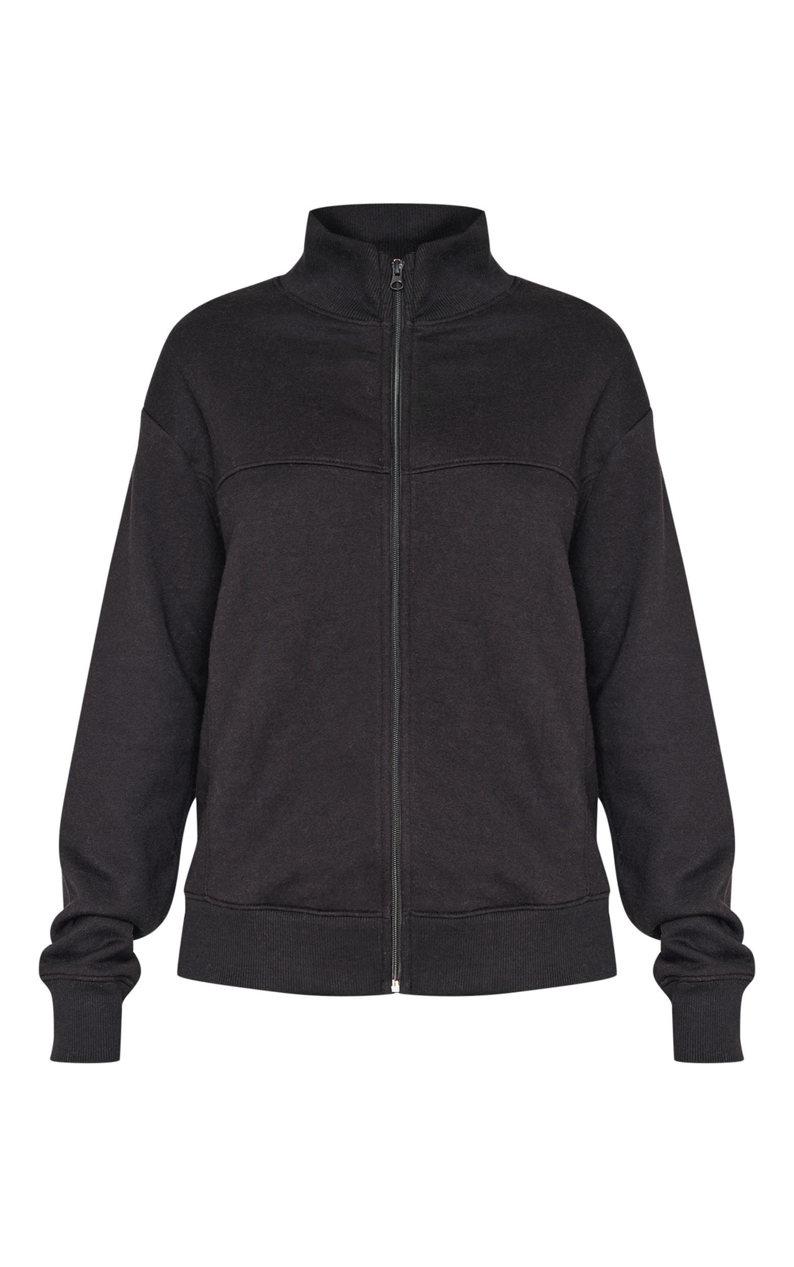 Black Seamed Detail Zip Through Track Top Product Image