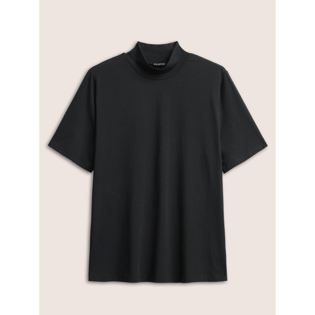 Plus Size Cotton Bodycon Mock Neck T-shirt Black Women Basics Non Plain Mock Neck Everyday T-shirts BloomChic 30/6X Product Image