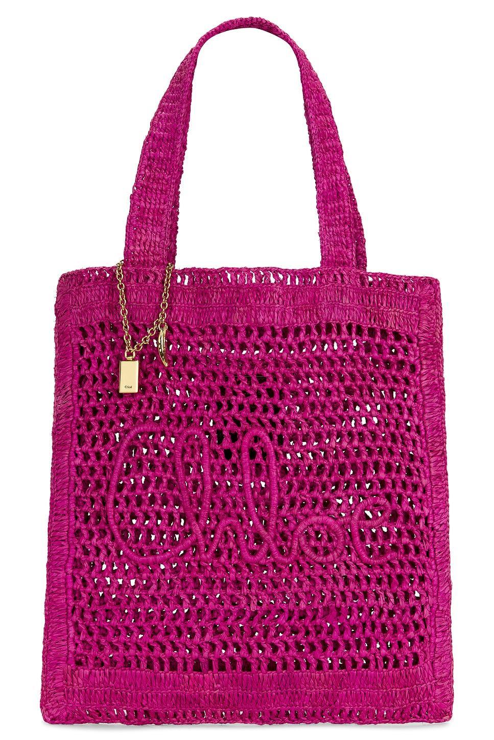 CHLOÉ Chloe Women Fuchsia Raffia Estate Banana Shopping Bag In Fuchsiarose Product Image