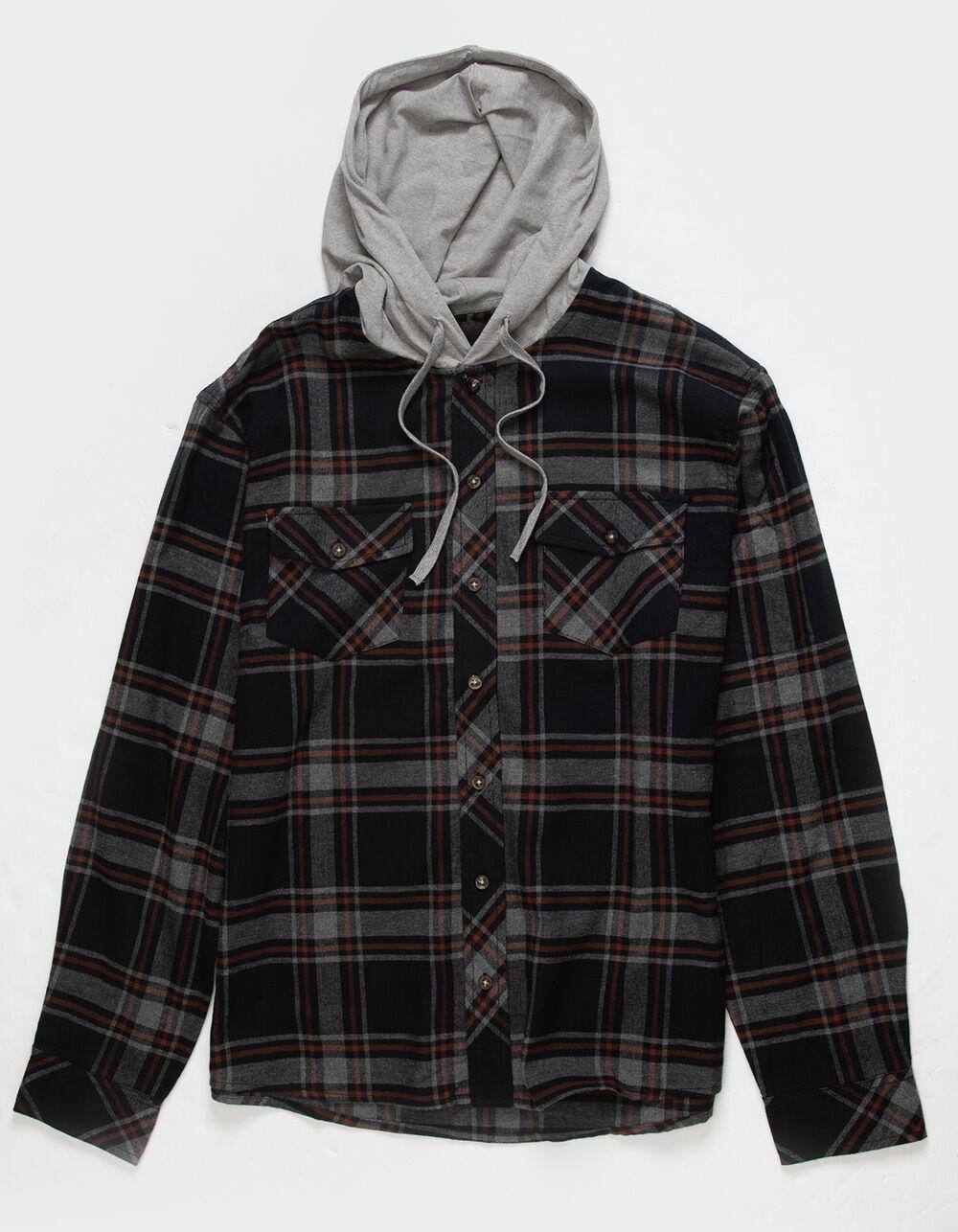 RSQ Mens Plaid Hooded Flannel - BLK/GRY Product Image