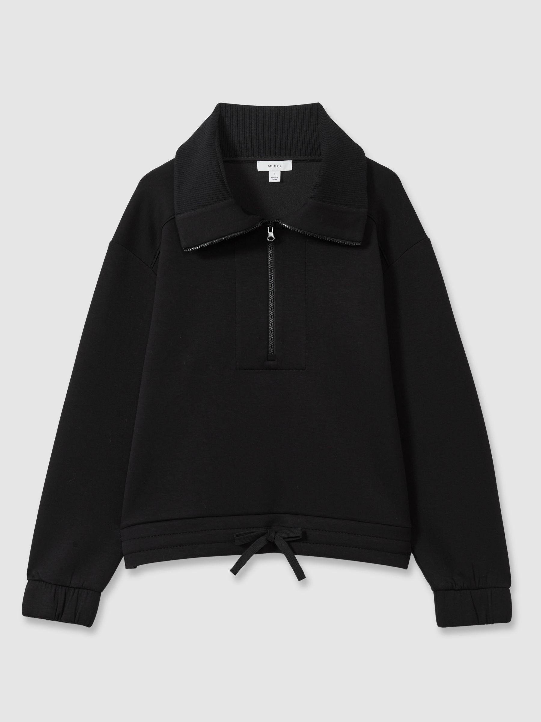 Interlock Half-Zip Drawstring-Hem Sweatshirt in Black Product Image