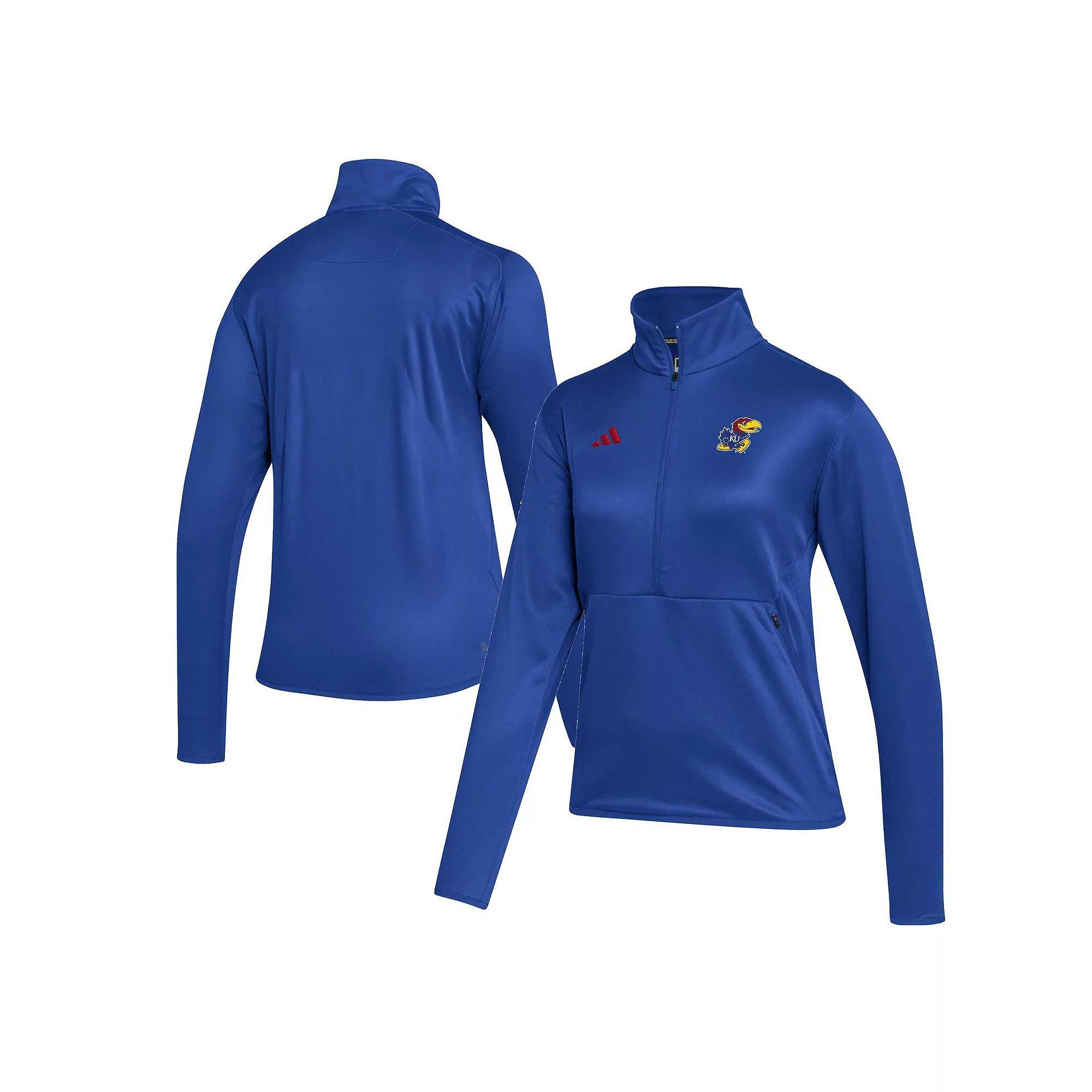 Women's adidas Royal Kansas Jayhawks 2023 Sideline AEROREADY Raglan Half-Zip Top, Size: Large, Blue Product Image