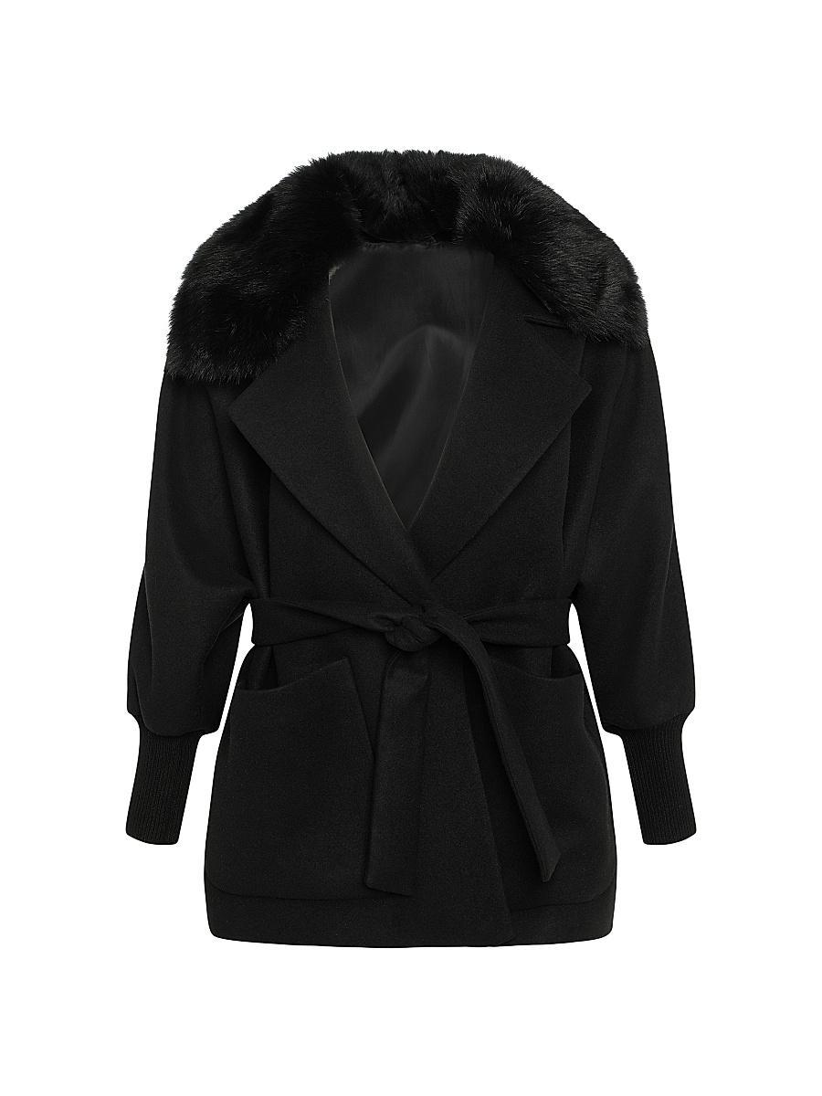Womens Belted Jacket With Shearling Lamb Collar Product Image