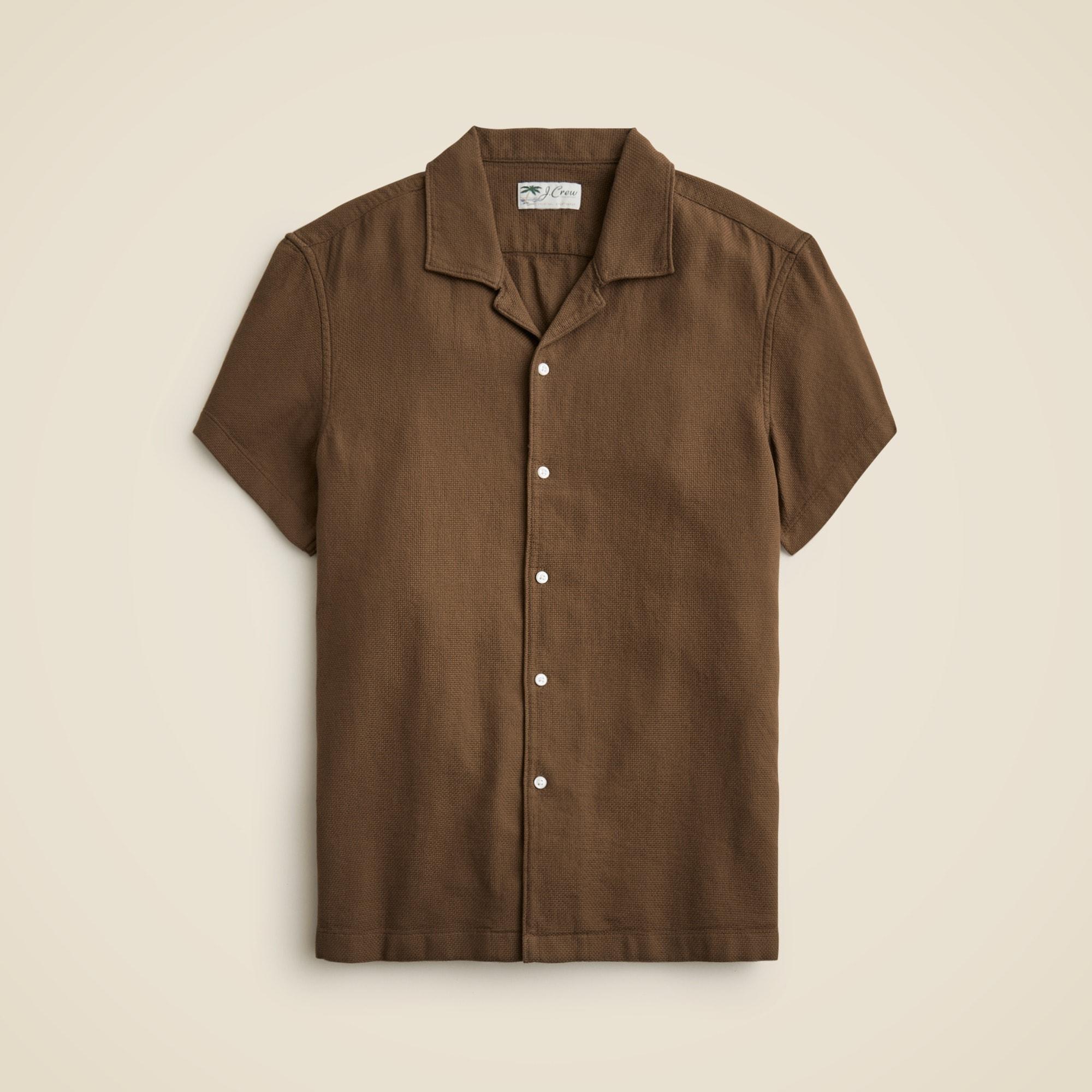 Short-sleeve textured cotton camp-collar shirt Product Image
