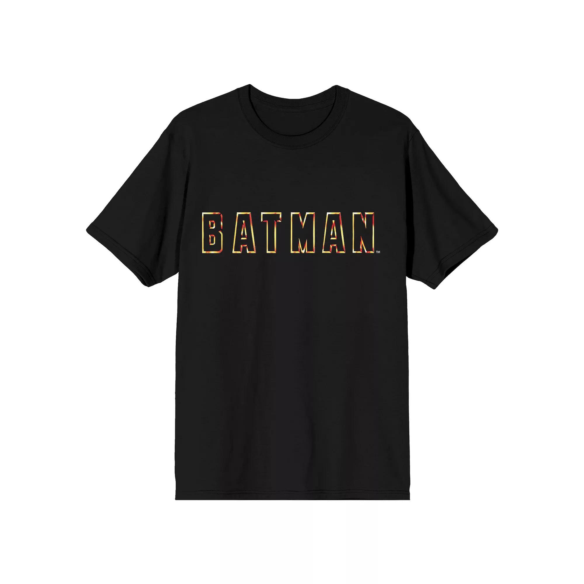 Men's Gold Batman Letter Logo Tee, Size: Small, Black Product Image