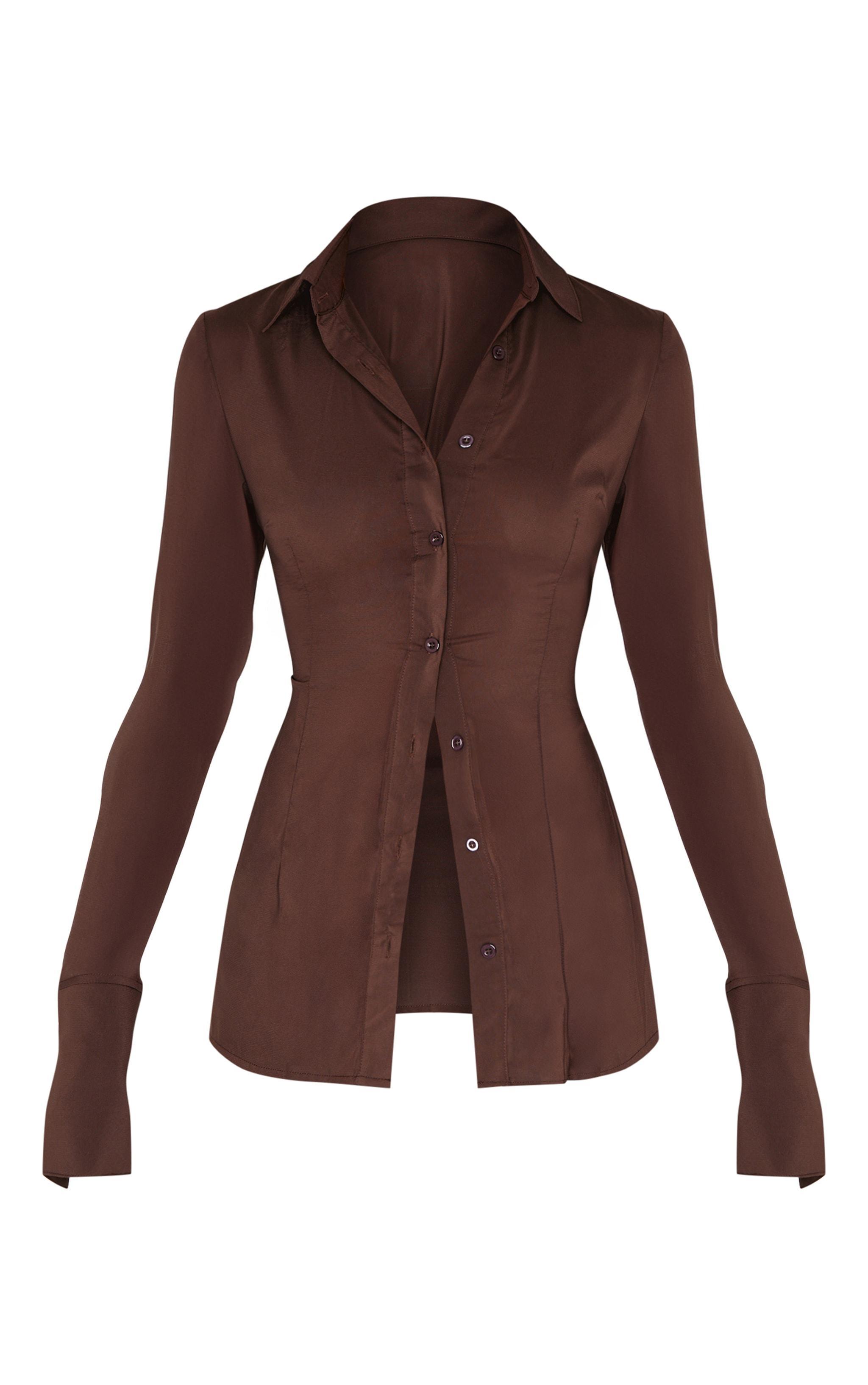 Dark Chocolate Chiffon Fitted Shirt Product Image