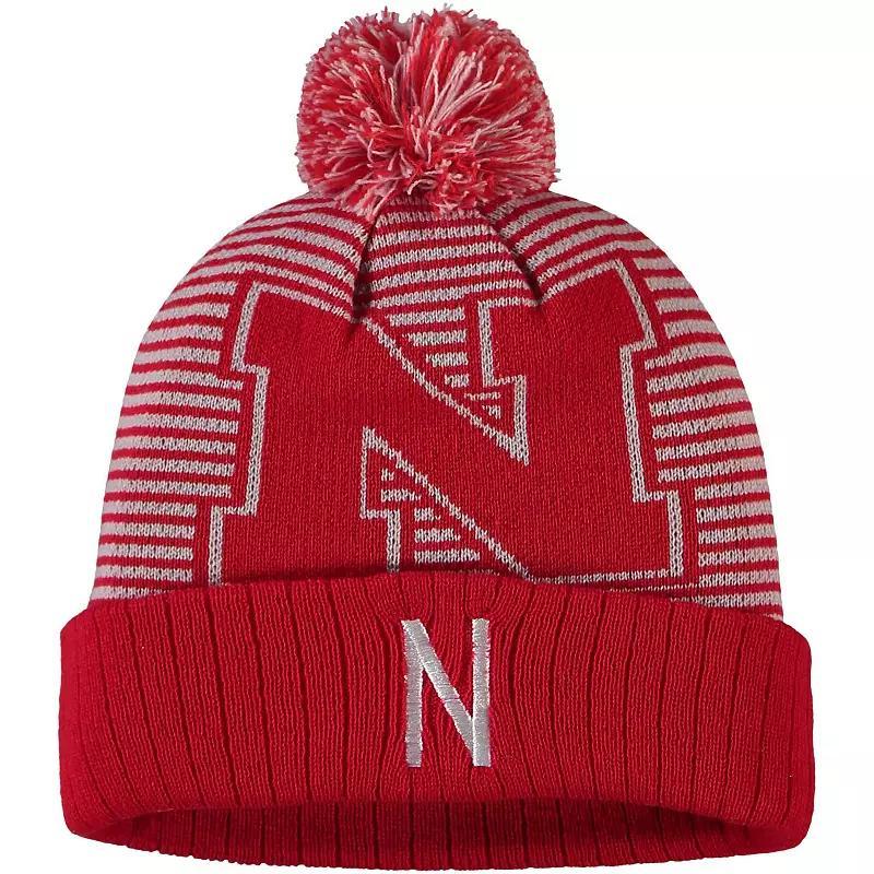 Mens Top of the World Scarlet Nebraska Huskers Line Up Cuffed Knit Hat with Pom Product Image