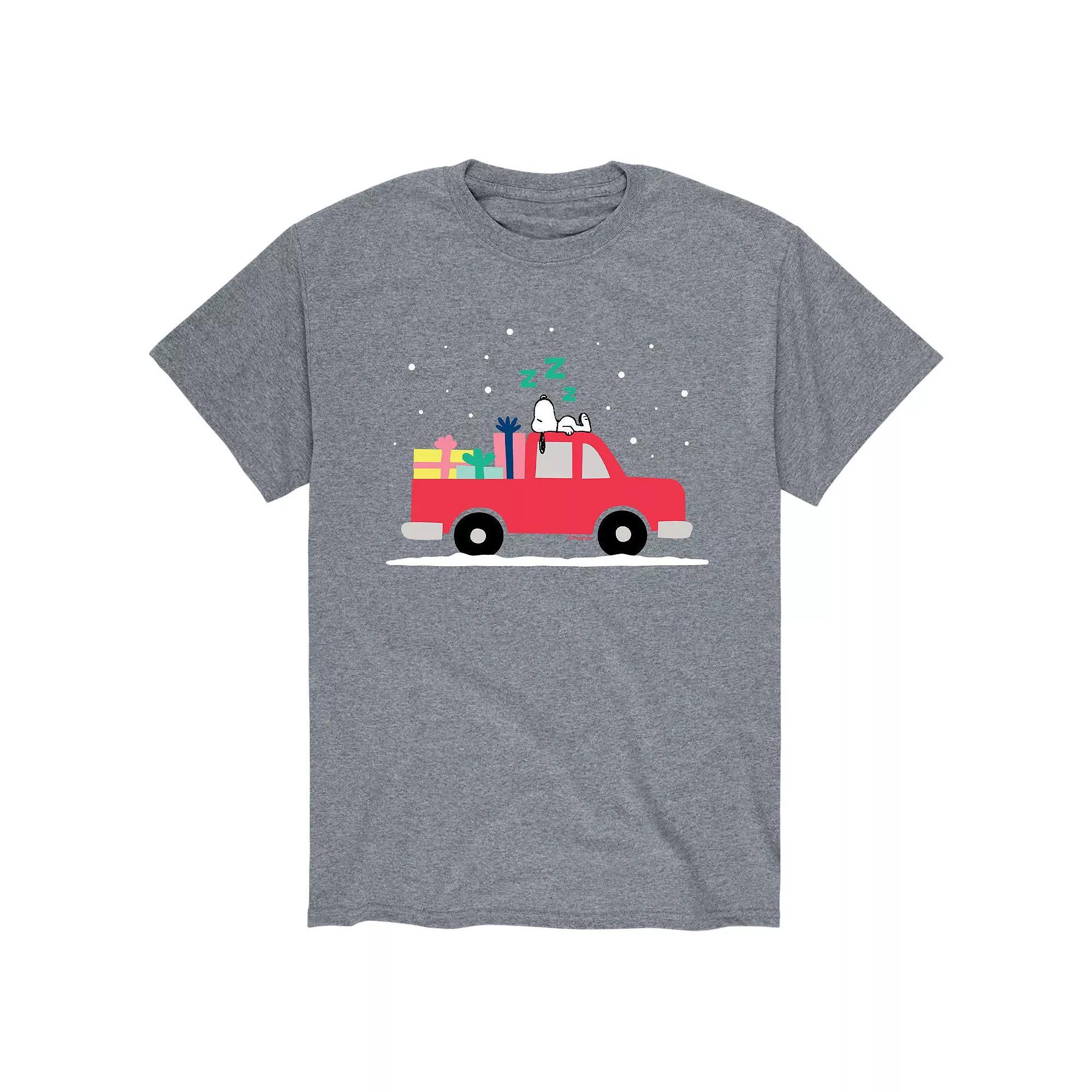 Mens Peanuts Holiday Truck Tee Athletic Grey Product Image