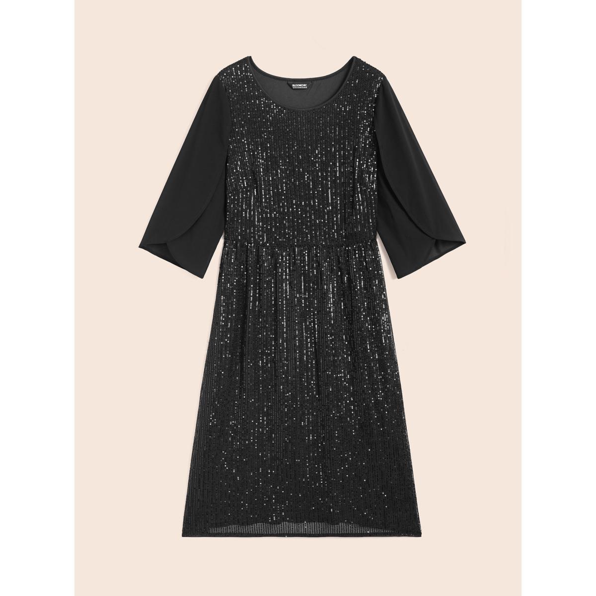 Plus Size Sequin Mesh Patchwork Petal Sleeve Dress Deeppurplered Women Cocktail Overlapping Party Curvy Bloomchic 26/4X Product Image
