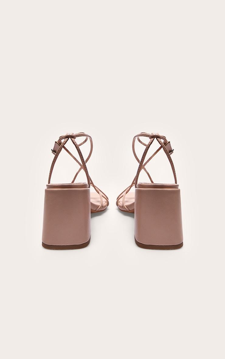 Nude Pu Round Toe Strappy Mid Block Heeled Sandals Product Image