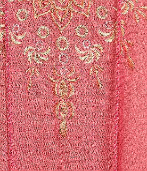 Allison Daley Petite Size Embroidered 3/4 Flare Sleeve Split V-Neck Sweater Product Image