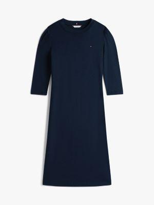 Puff-Sleeve Rib-Knit Dress Product Image