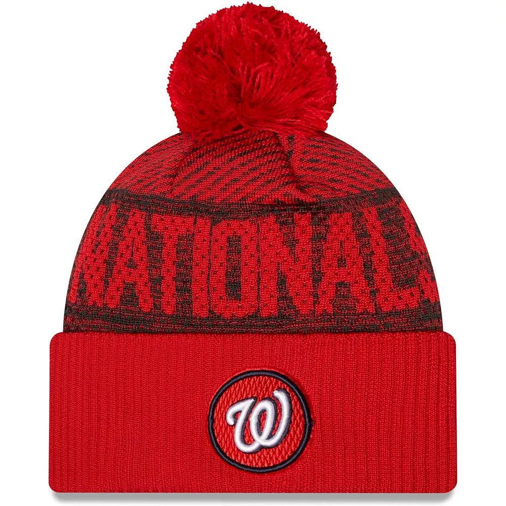 Men's New Era Red Washington Nationals Authentic Collection Sport Cuffed Knit Hat with Pom Product Image