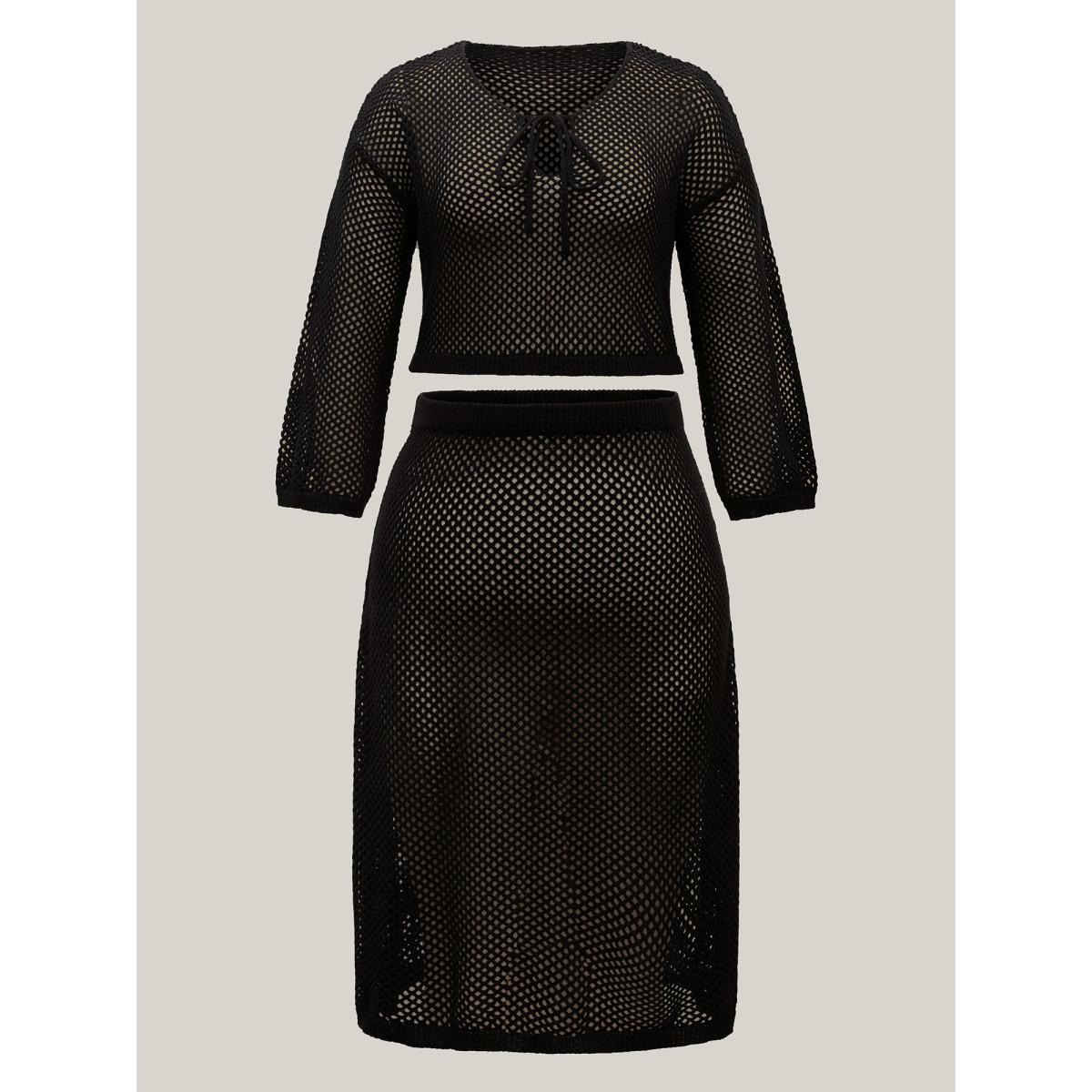 Plus Size Two-Piece Cut-Out Swim Cover-Up Women's Swimwear Black Beach Loose Tie knot Curve Swim Cover Ups BloomChic 22-24/3X Product Image