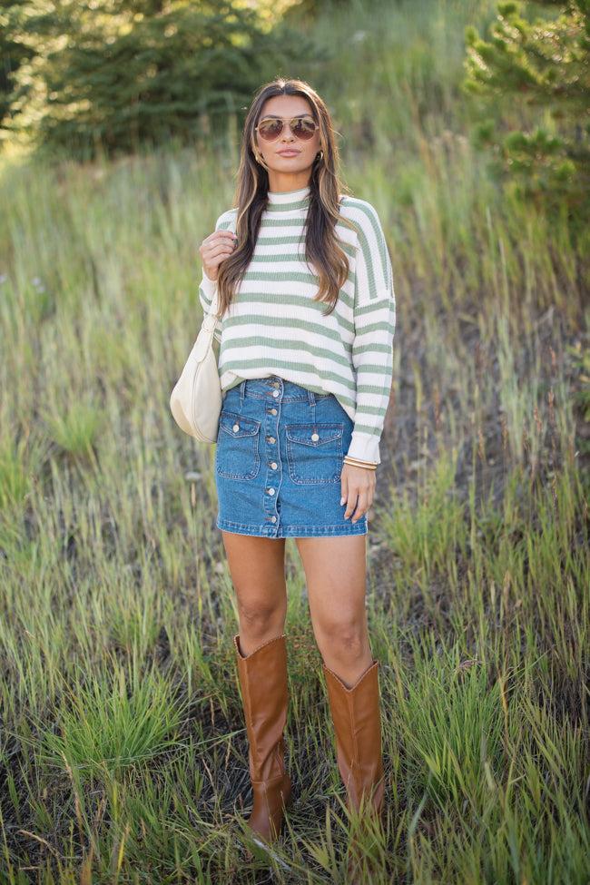 Keep On Shining Olive And Cream Striped Turtleneck Sweater FINAL SALE Product Image