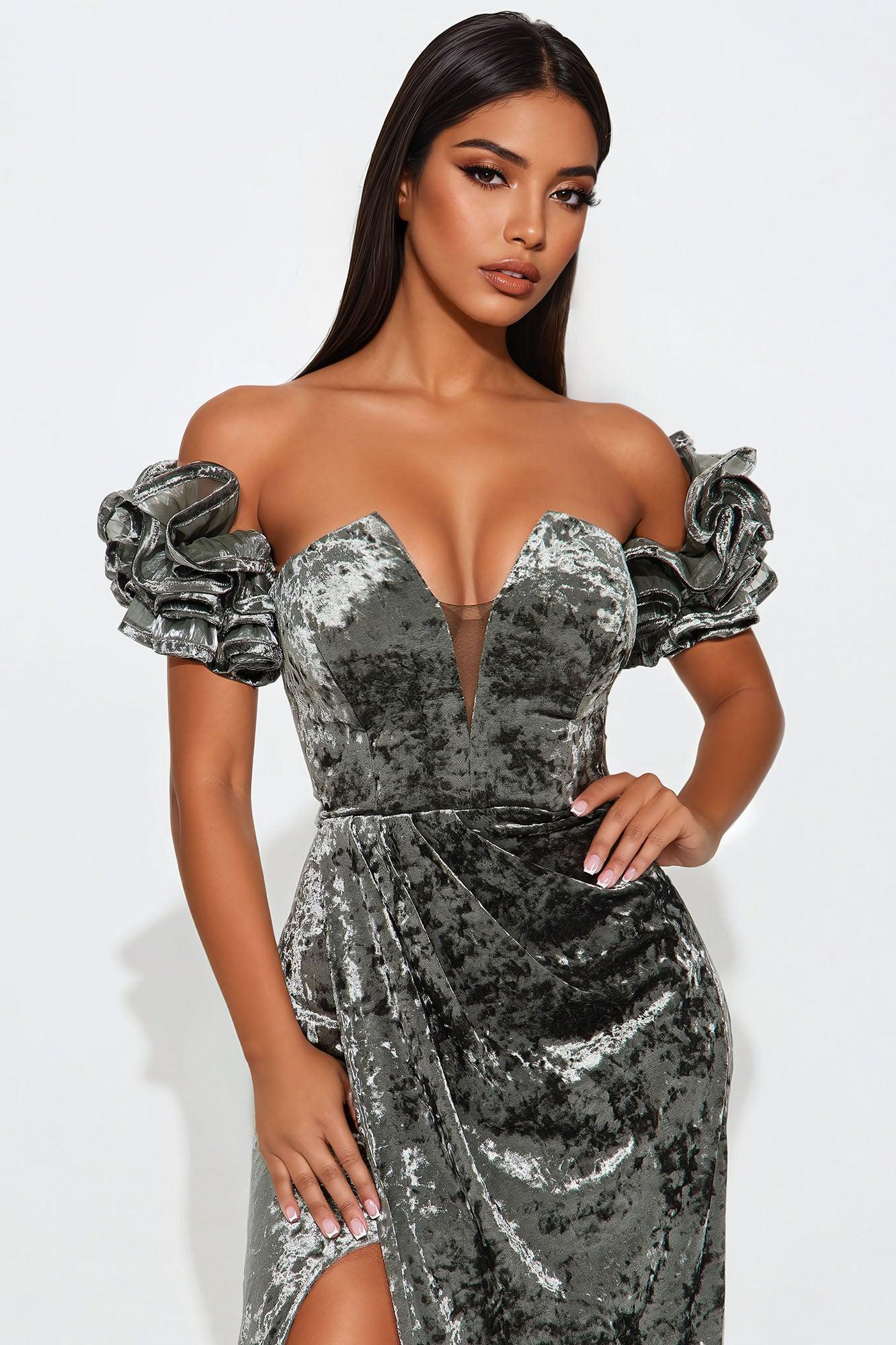 Cecilia Velvet Maxi Dress - Olive Product Image