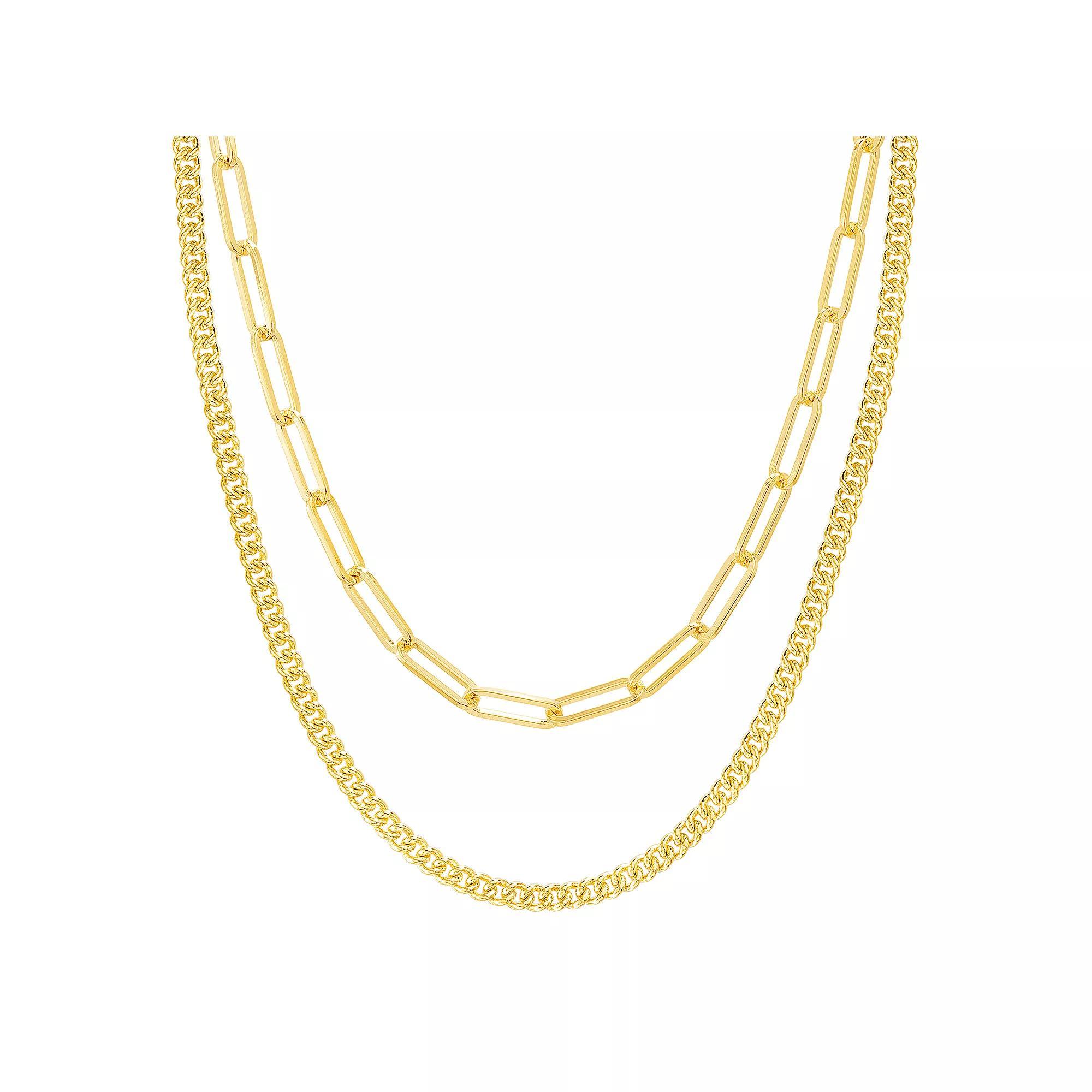 Paige Harper 14k Gold Plated Layered Curb Link & Paper Clip Link Chain Necklace, Women's, Size: 18", Gold Tone Product Image