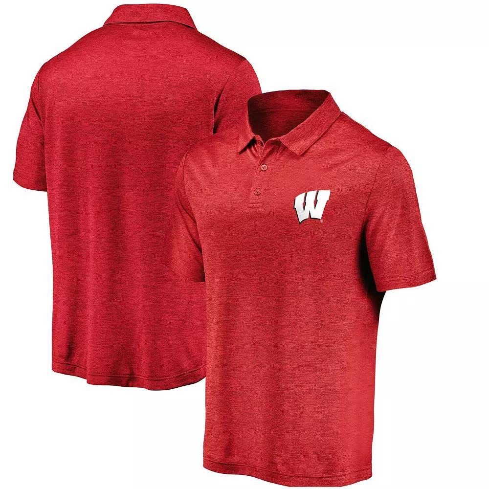 Men's Fanatics Branded Red Wisconsin Badgers Primary Logo Striated Polo, Size: 5XL Product Image