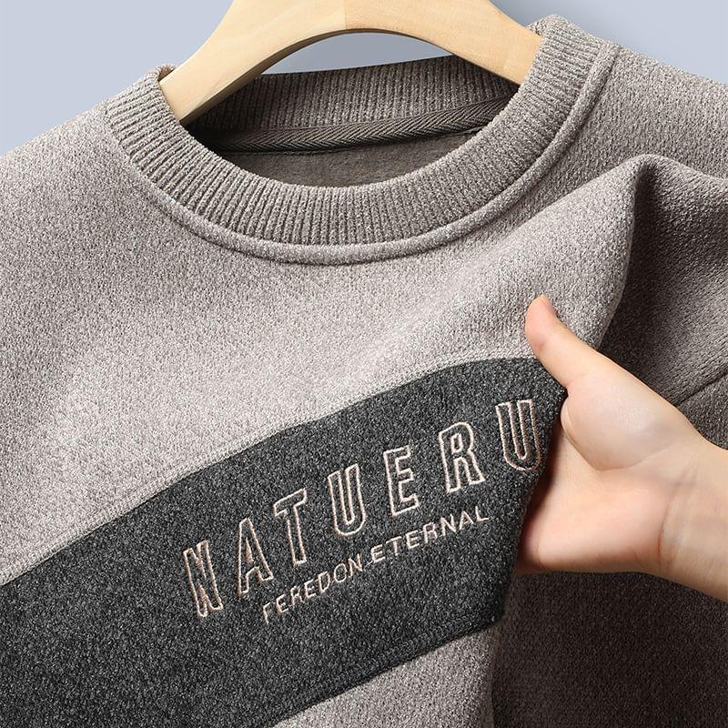 Long-Sleeve Crew Neck Letter Embroidered Sweater / Set Product Image